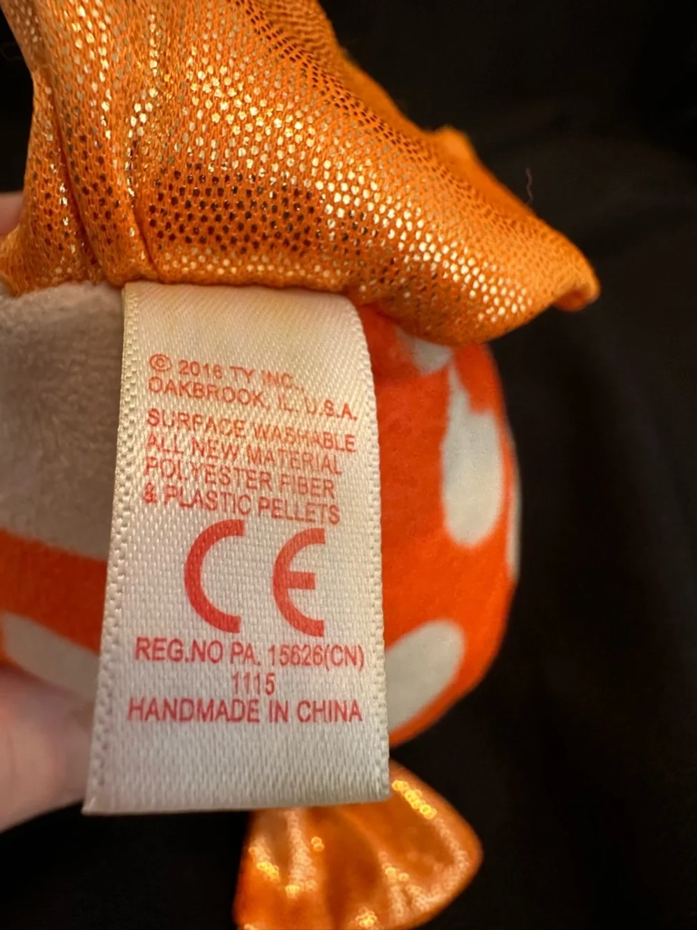 Ty Beanie Boos ‘Sami’ Orange White Polka Dot Fish Plush with Blue Sparkle Eyes